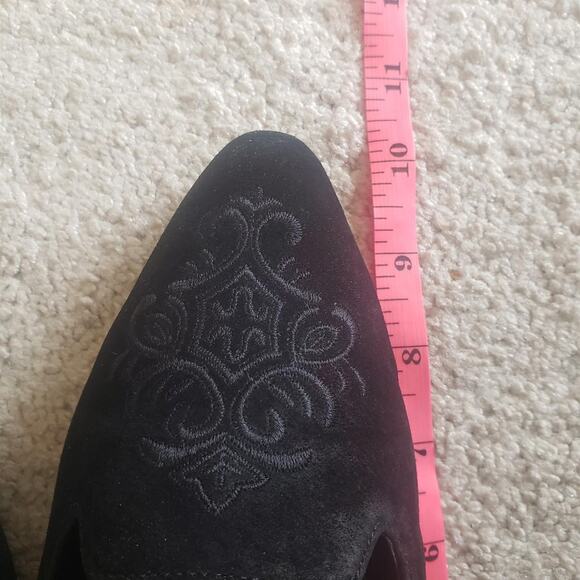 Perceptions Womens 7 Black Suede Leather Slip On Loafers Pointed Vtg Whimsigoth - Picture 8 of 8